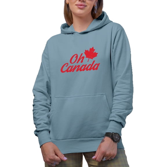 Distressed Oh Canada - Maple Leaf Art Merch Gift, Light Blue Hooded Sweatshirt or Hoodie, XL