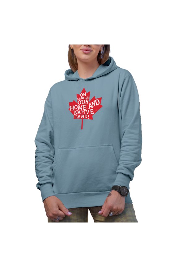 Distressed Oh Canada Our Home and Native Land - Maple Leaf Art Merch Gift, Light Blue Hooded Sweatshirt or Hoodie, Large