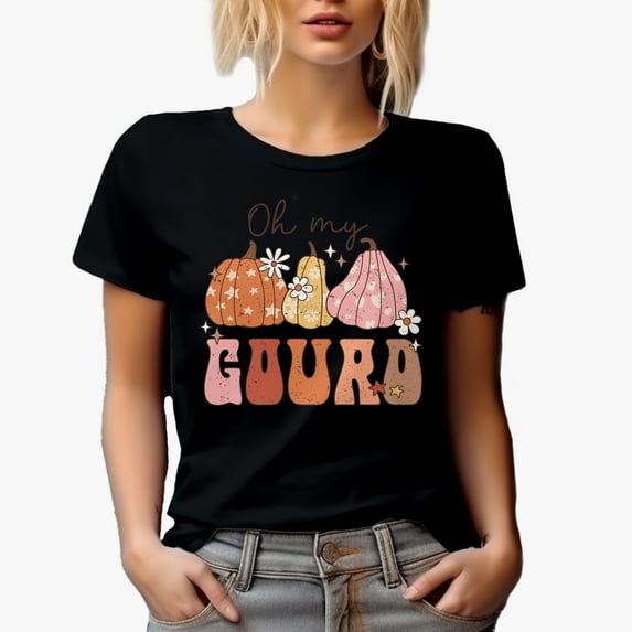 Distressed Oh My Gourd, Fall or Autumn Pun & Gourds Art Merch Gift, Black T-Shirt, 2XL