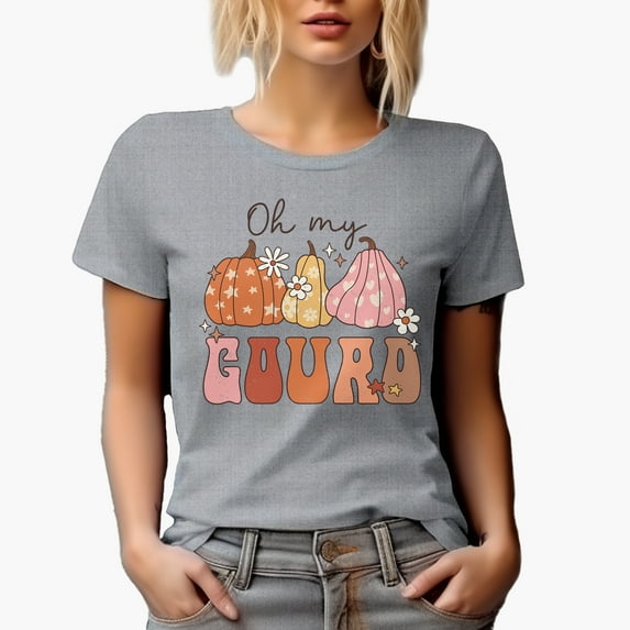 Distressed Oh My Gourd - Fall or Autumn Pun with Gourds Art Merch Gift, Heather Grey T-Shirt, Large