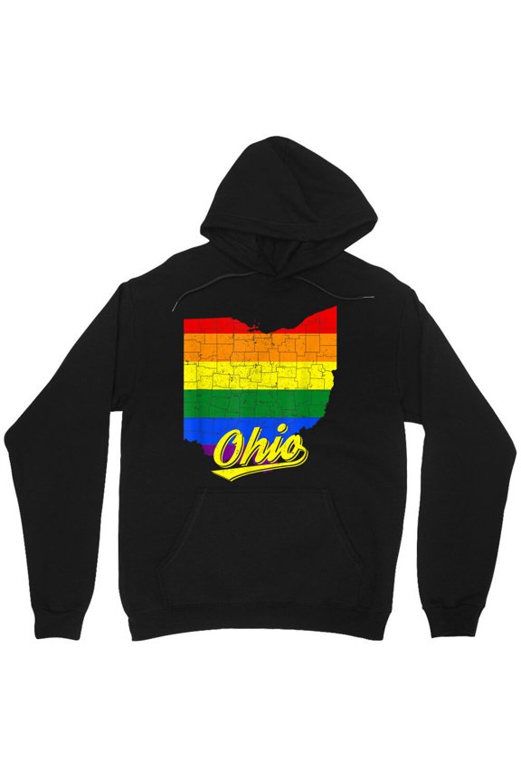Distressed Ohio LGBTQ+ Rainbow Pride Graphic Souvenir Awareness Support M3652 Unisex Hoodie, Up to Size 5XL