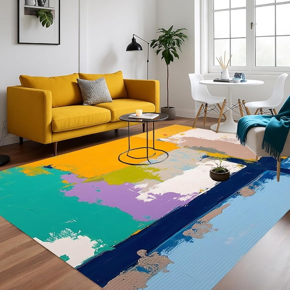 Distressed Oil Painting Area Rugs, Canvas Abstract Design Carpet, Washable Non Slip Low Pile Rug for Living Room Bedroom Apartment Hallway Decor Mat 2x3ft