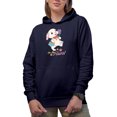 thumbnail image 1 of On the Hunt, Bunny Holding a Basket of Easter Eggs Art Favor or Merch Gift, Navy Blue Hooded Sweatshirt or Hoodie, 2XL, 1 of 5