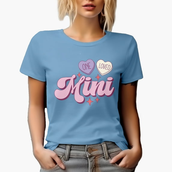 Distressed One Loved Mini - Retro Mother-To-Daugter Valentine's Day Art Merch Gift, Baby Blue T-Shirt, XL