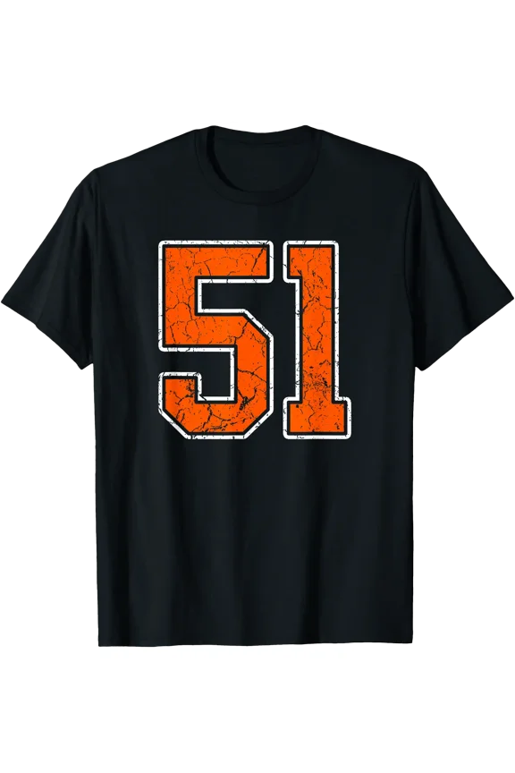 Distressed Orange White Number 51 Player Uniform #51 T-Shirt