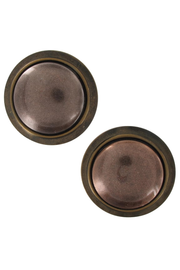 Distressed Oxidized Copper Bronze Two Tone Oversized Large Button Pierced Earrings 2" Ladies Adult Female Women