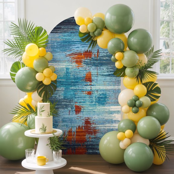 Distressed Paint Arch Backdrop Cover, 4FT, Abstract Industrial Blue Red Weathered Texture Spandex Arch Covers Double-Sided Backdrop for Wedding Birthday Party Photo Background Decoration