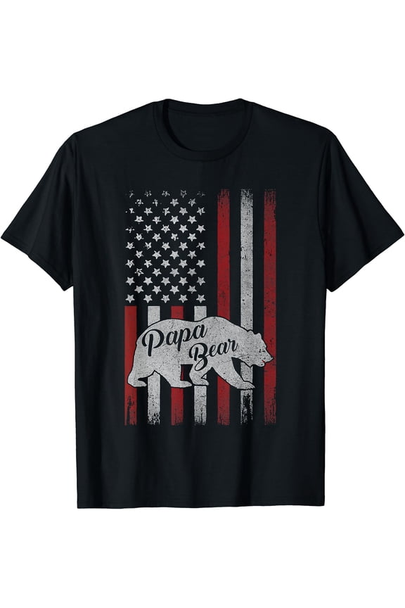 Distressed Patriotic Papa Bear Best Dad Flag T-Shirt Perfect Fathers Day Gift for Father