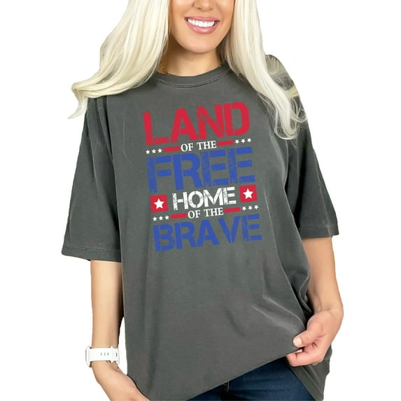 Distressed Patriotic Quote Land of the Free, Pepper Comfort Colors T-Shirt, XL