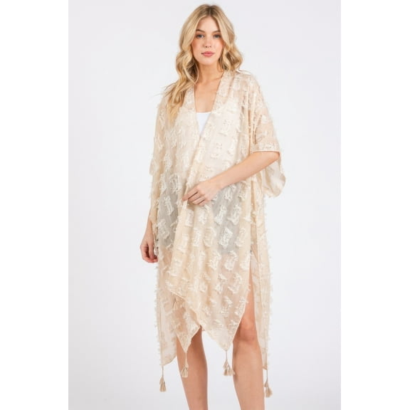 Distressed Pattern Tassel Kimono