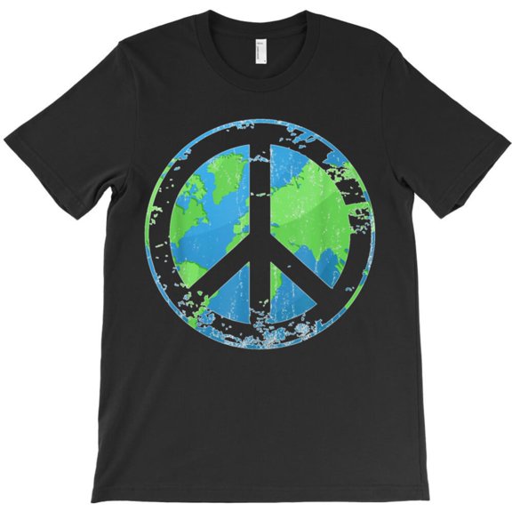 Distressed Peace On Earth Funny Retro 60s 70s Boho Print Kindness Graphic T-Shirt - Great Gift Idea G11089, Up to 5XL