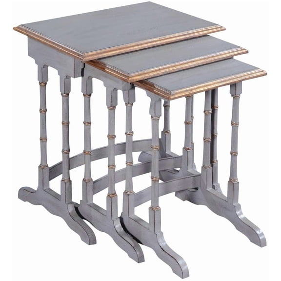 Distressed Pewter Nesting Tables with Bamboo Design