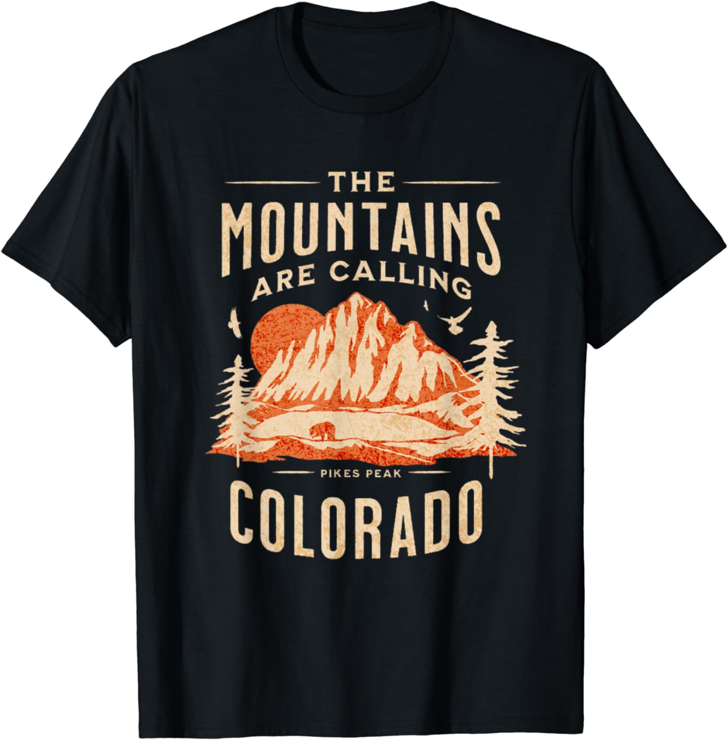 Distressed Pikes Peak Colorado Mountain Trees Sunset T-Shirt - Walmart.com
