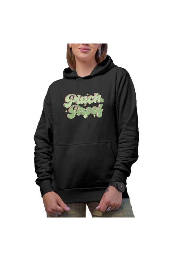 Pinch Proof, Leprechaun Humor, St. Patrick's Day Art Merch Gift, Black Hooded Sweatshirt or Hoodie, Small
