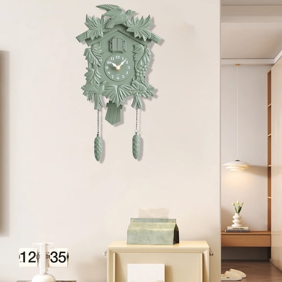 Distressed Plastic Wall Clock, Rvkxad Classic Bird House Clock with Hourly Chime, Easy-to-Read Large Numerals Non-Ticking Decorative Clock, Lightweight Water-Shedding Style Clock for Living Room