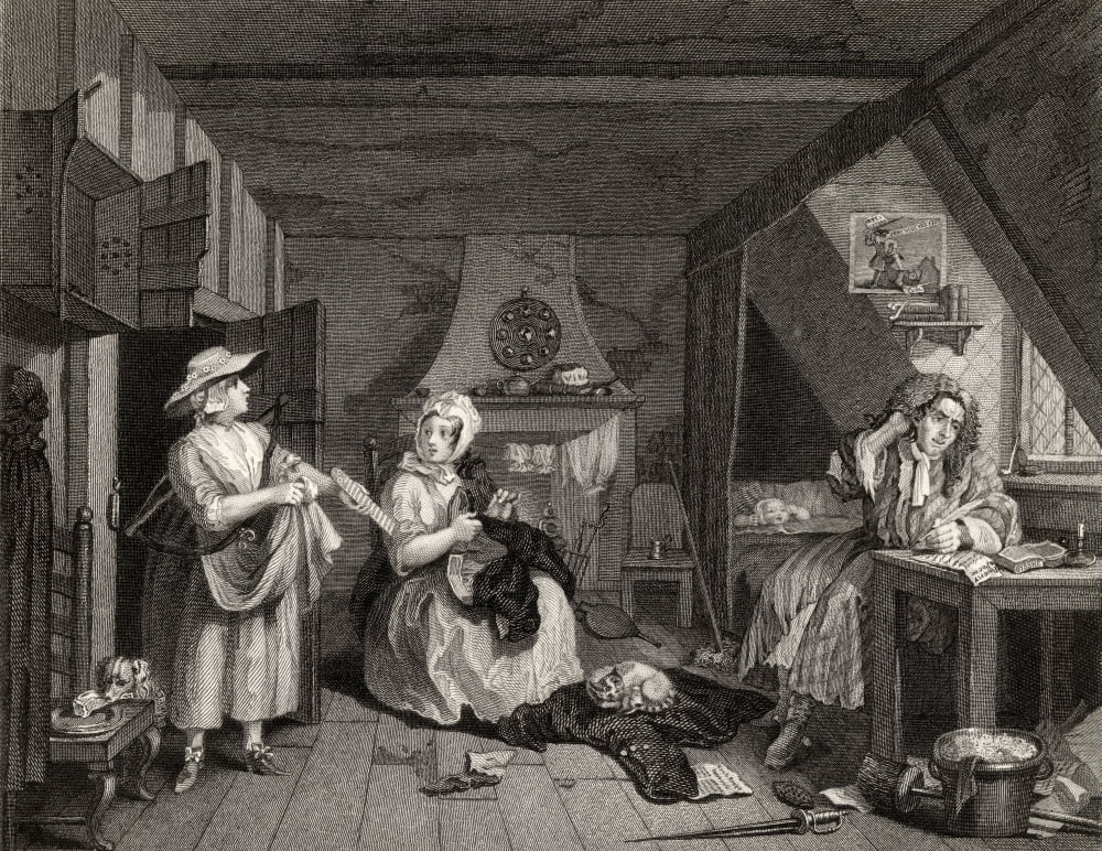 The Distressed Poet From The Original Picture By Hogarth From The Works Of Hogarth Published London 1833 Canvas Art - Ken Welsh Design Pics (16 x 12)