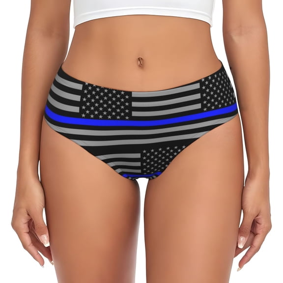 Distressed Police Style Flag Bikini Panties Stretch Cool 3D printed Underwear for Women X-Small