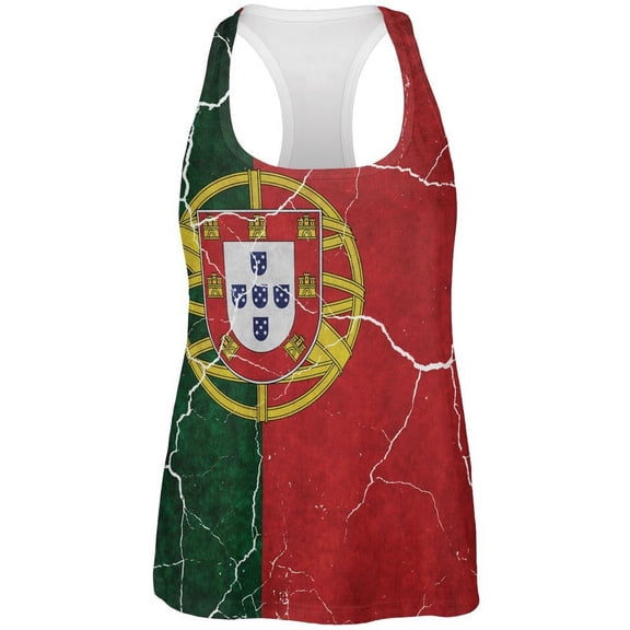 Distressed Portuguese Flag All Over Womens Work Out Tank Top Multi MD