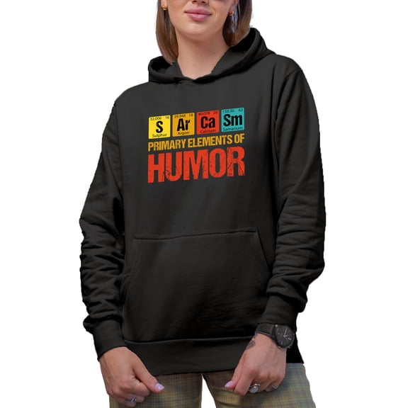 Distressed Primary Elements of Humor, S Ar Ca Sm, Funny Chemistry Elements Pun, Black Hooded Sweatshirt or Hoodie, 3XL