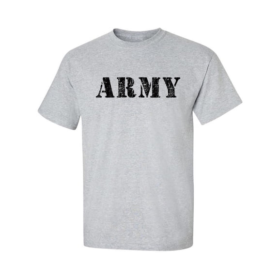 Distressed Print Stencil font "ARMY" Short Sleeve T-Shirt in grey