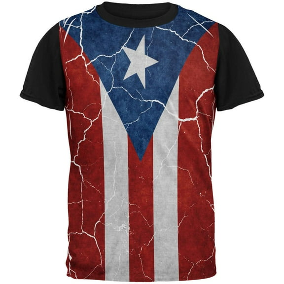 Distressed Puerto Rican Flag All Over Mens Black Back T Shirt Multi MD
