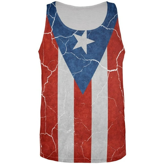 Distressed Puerto Rican Flag All Over Mens Tank Top Multi X-LG