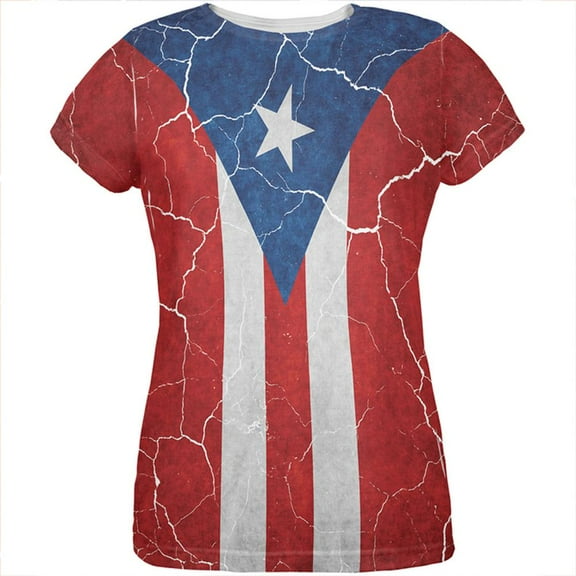 Distressed Puerto Rican Flag All Over Womens T Shirt Multi 2XL