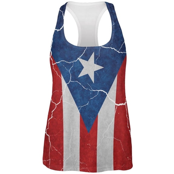 Distressed Puerto Rican Flag All Over Womens Work Out Tank Top Multi SM