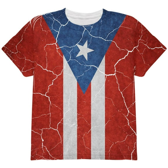 Distressed Puerto Rican Flag All Over Youth T Shirt Multi YXL