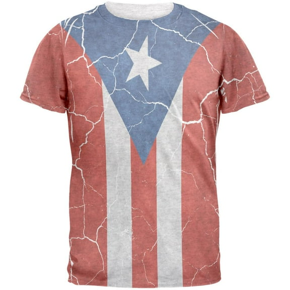 Distressed Puerto Rican Flag Mens T Shirt Heather White X-LG