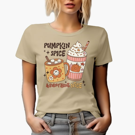 Distressed Pumpkin Spice & Everything Nice - Retro Autumn or Fall Drinks Art Merch Gift, Tan T-Shirt, 2XL