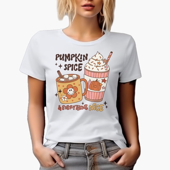 Distressed Pumpkin Spice & Everything Nice - Retro Autumn or Fall Drinks Art Merch Gift, White T-Shirt, Small
