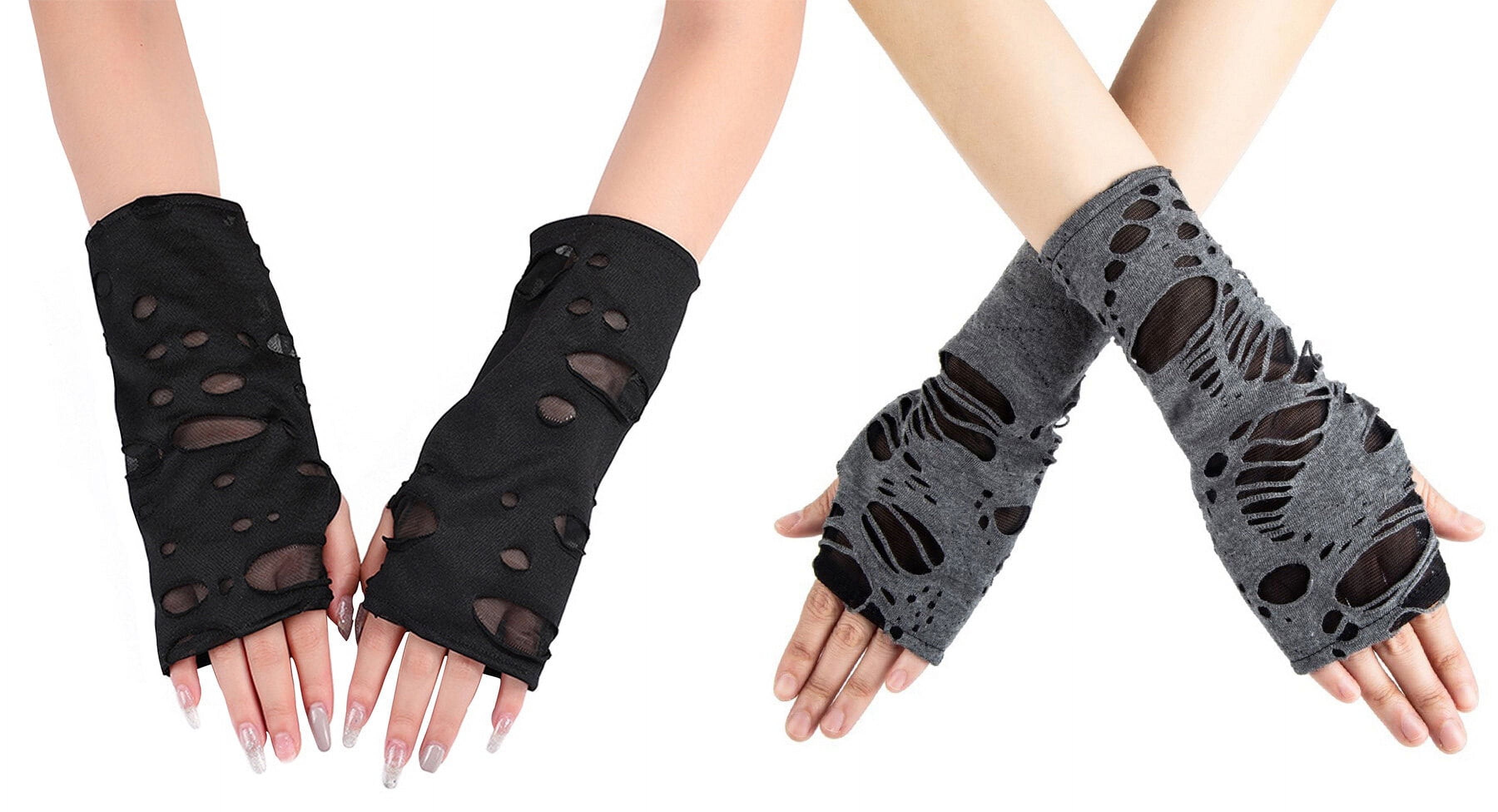 Distressed Punk Glove Fingerless Ripped Arm Warmers Torn Gothic
