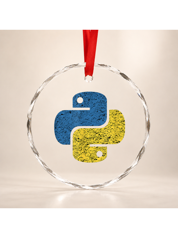 Distressed Python Logo for Engineers Glass Ornament