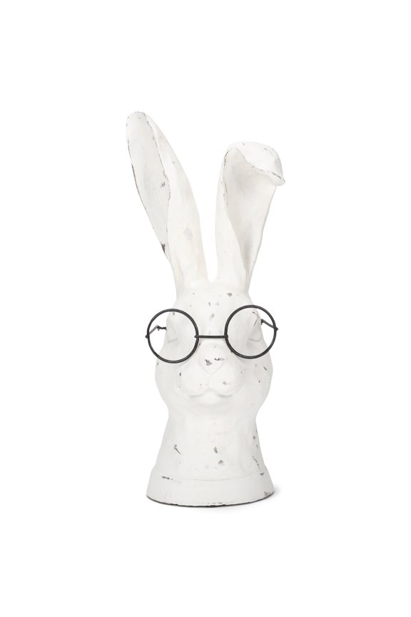 Distressed Rabbit Floppy Ears Round Glasses 11 inch Resin Stone Decorative Figurine