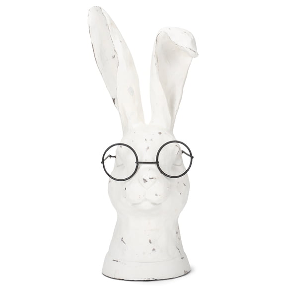 Distressed Rabbit Floppy Ears Round Glasses 11 inch Resin Stone Decorative Figurine