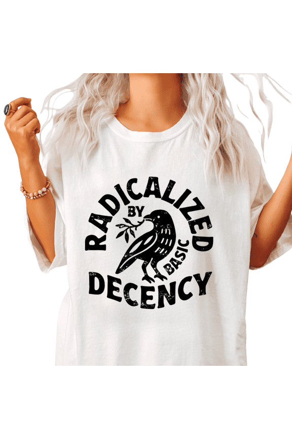 Distressed Radical Decency Bird Print White S-5XL Artistic Graphic Tees Shirts Tops