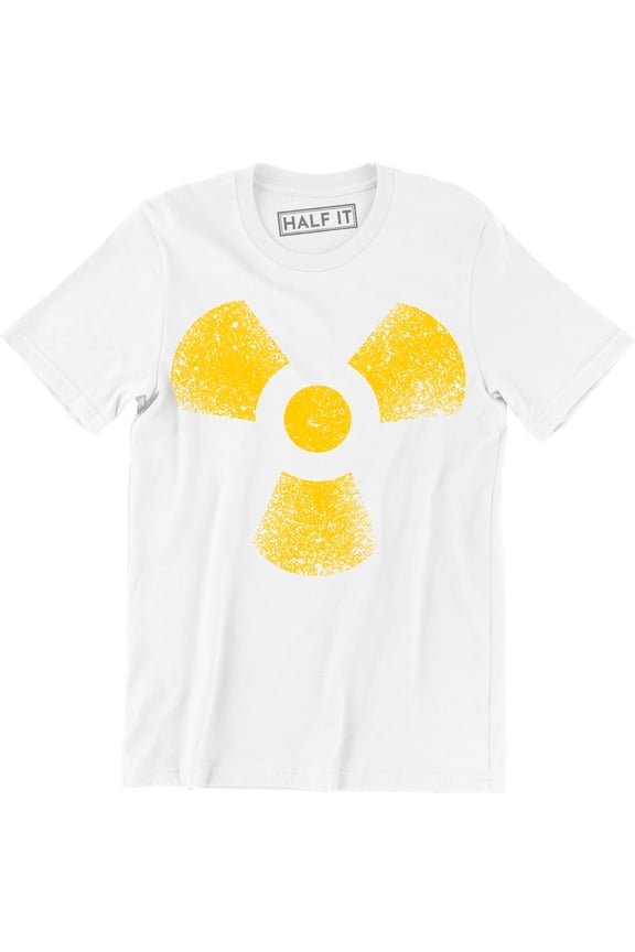 Distressed Radioactive Nuclear Warning Symbol Graphic Mens Casual Short Sleeve T-Shirt