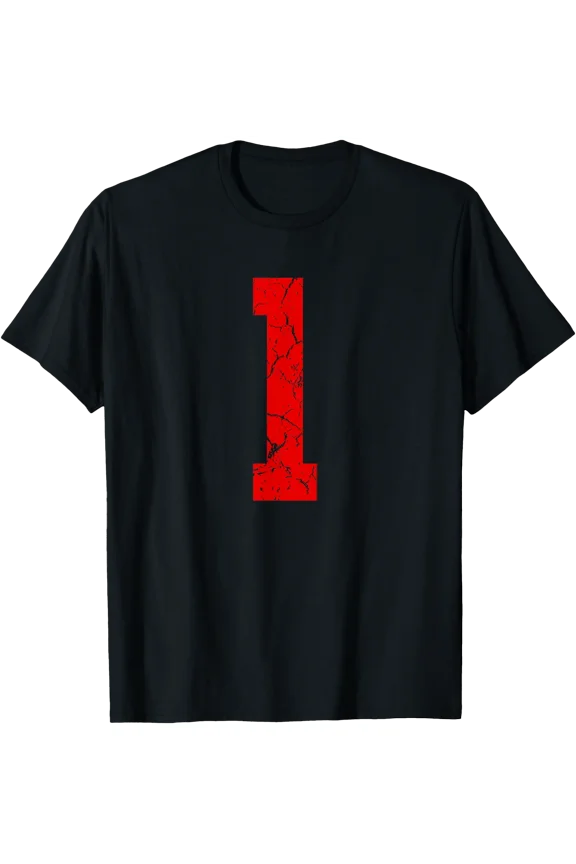 Distressed Red Number 1 Player Uniform #1 T-Shirt