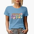thumbnail image 1 of Distressed Registered Nurse - Retro Groovy Text & Smiling Flowers Art Merch Gift, Baby Blue T-Shirt, Large, 1 of 5