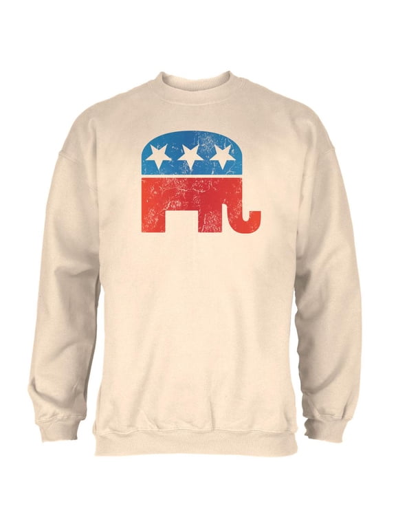 Distressed Republican Elephant Logo Natural Adult Sweatshirt - 2X-Large