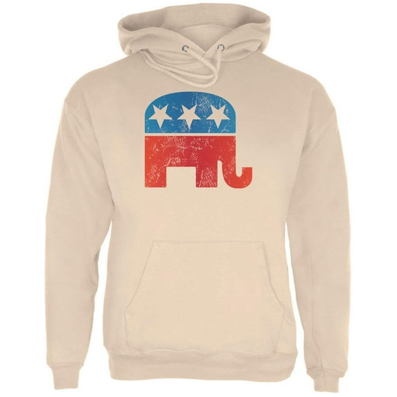 Distressed Republican Elephant Logo Sand Adult Hoodie - Large
