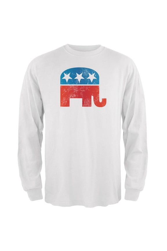 Distressed Republican Elephant Logo White Adult Long Sleeve T-Shirt - Small