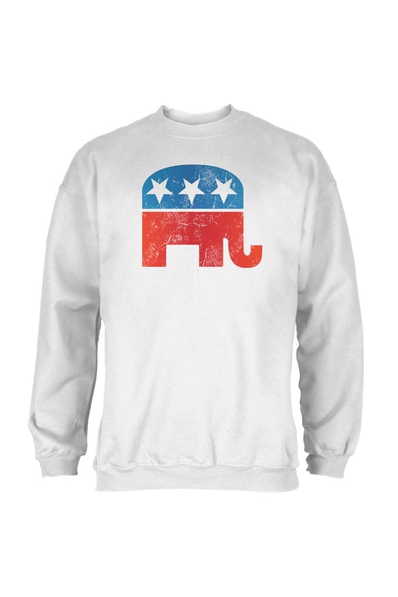 Distressed Republican Elephant Logo White Adult Sweatshirt - Medium
