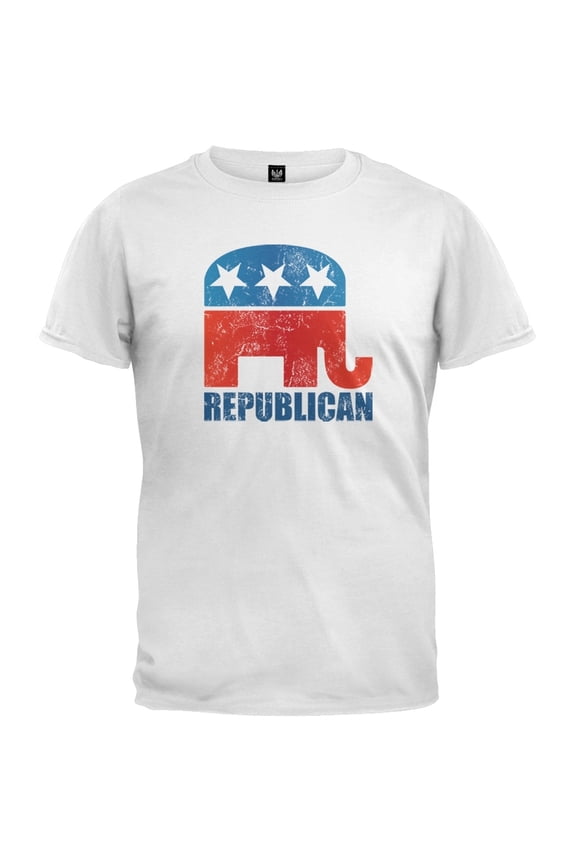 Distressed Republican Elephant White Adult T-Shirt - Small