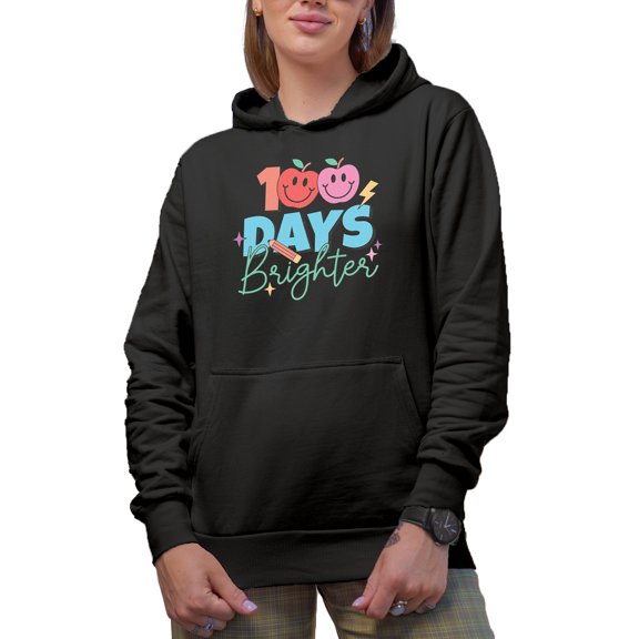 Retro 100 Days Brighter with Apples, Back-To-School Gift, Black Hooded Sweatshirt or Hoodie, 2XL
