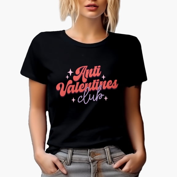 Retro Anti Valentines Club Art, Valentine's Day Gift, Black T-Shirt, Small