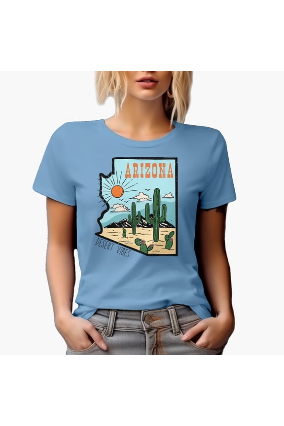 Distressed Retro Arizona, Desert Vibes - US State Themed Merch Gift, Baby Blue T-Shirt, Large