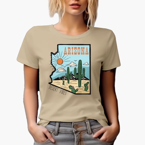 Distressed Retro Arizona, Desert Vibes - US State Themed Merch Gift, Tan T-Shirt, 3XL