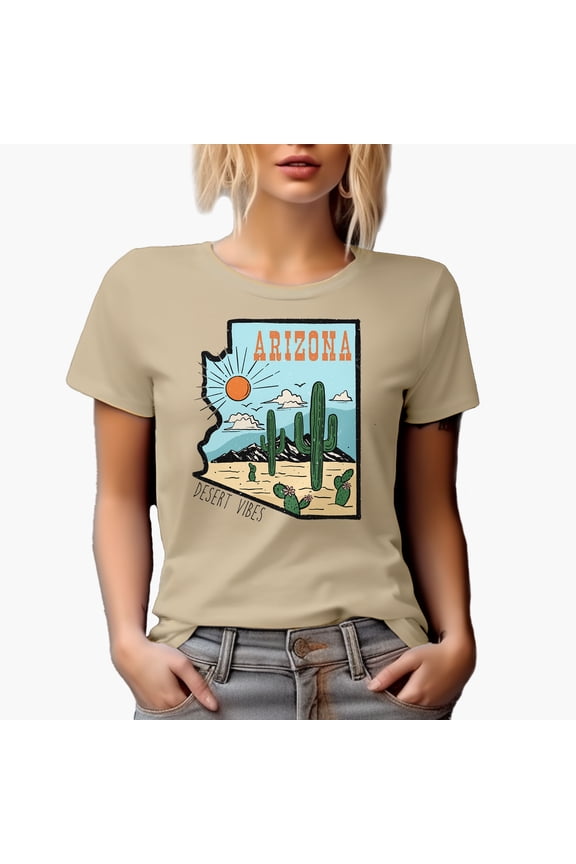 Distressed Retro Arizona, Desert Vibes - US State Themed Merch Gift, Tan T-Shirt, Medium